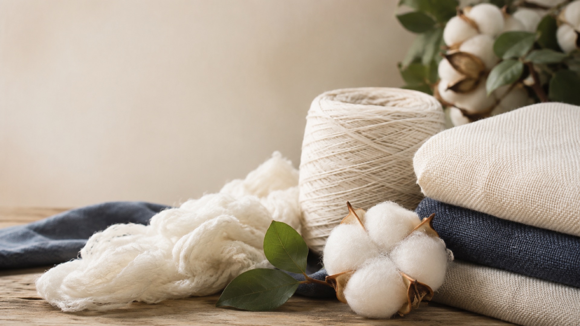 Cotton boll, loose fiber, yarn and woven cotton