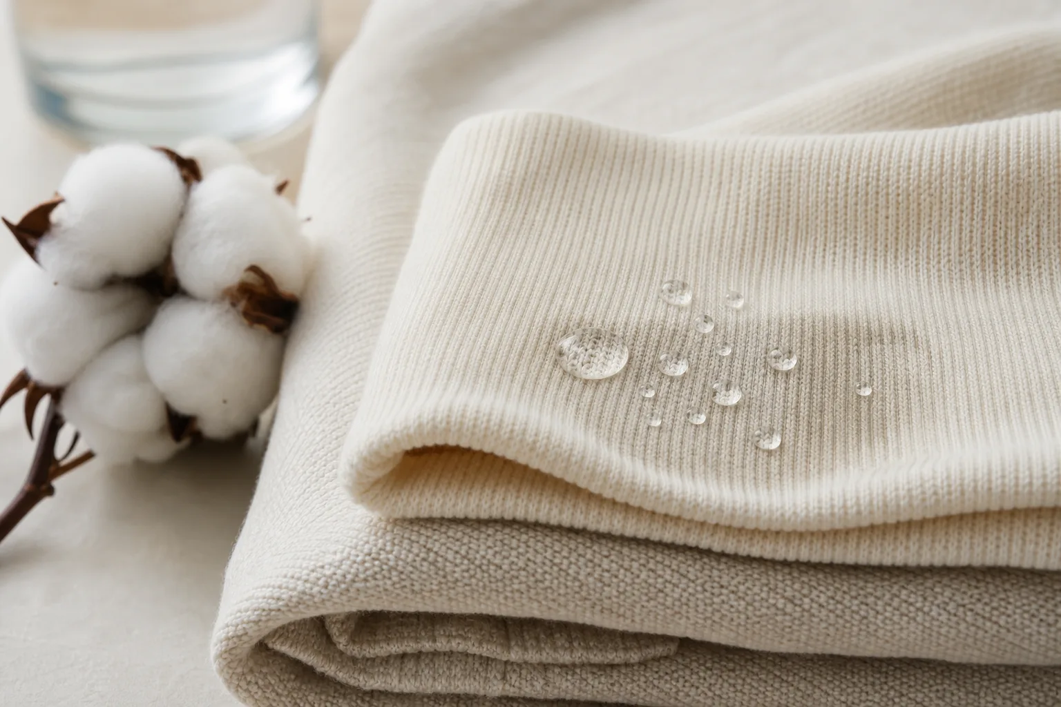 Water droplets entering the layered structure of a cotton fiber
